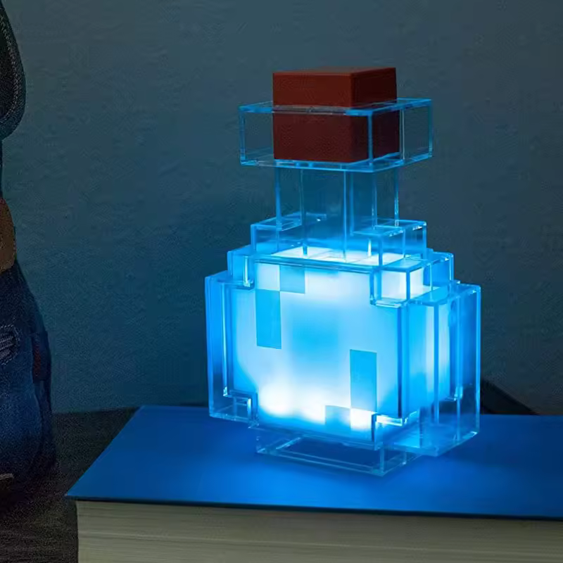 Minecraft-Inspired Rechargeable LED Glass Bottle Lamp – 8-Color Night Light